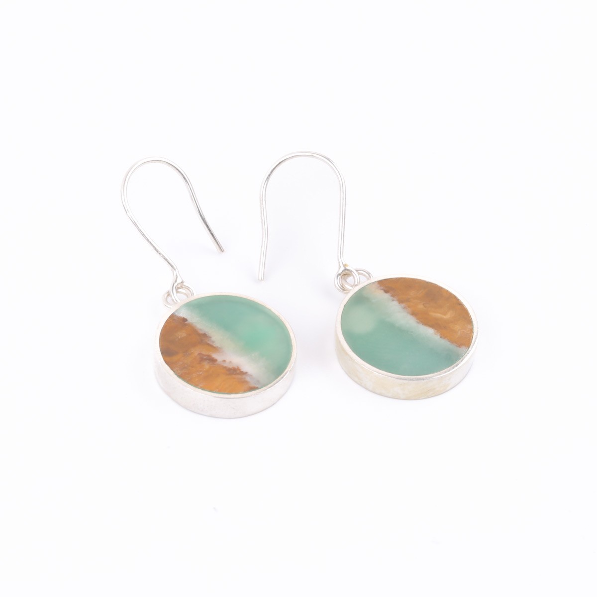 Green Onyx Round Earrings | Silver Dangle Earrings 4
