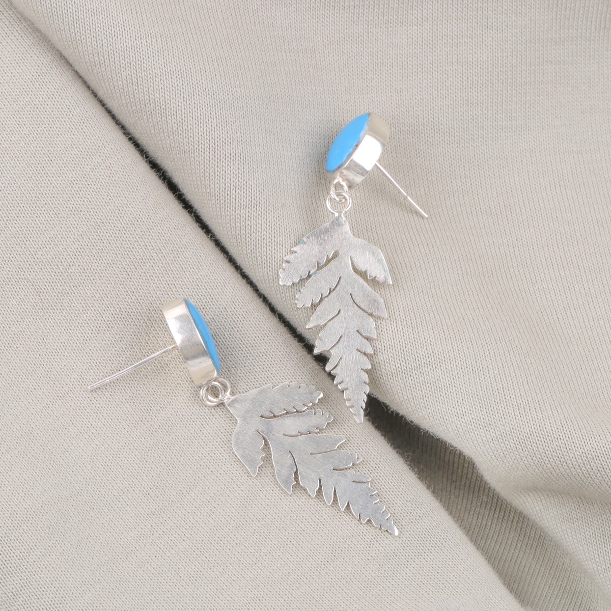 Turquoise Petal Style Studs | Silver Dangle Studs 1