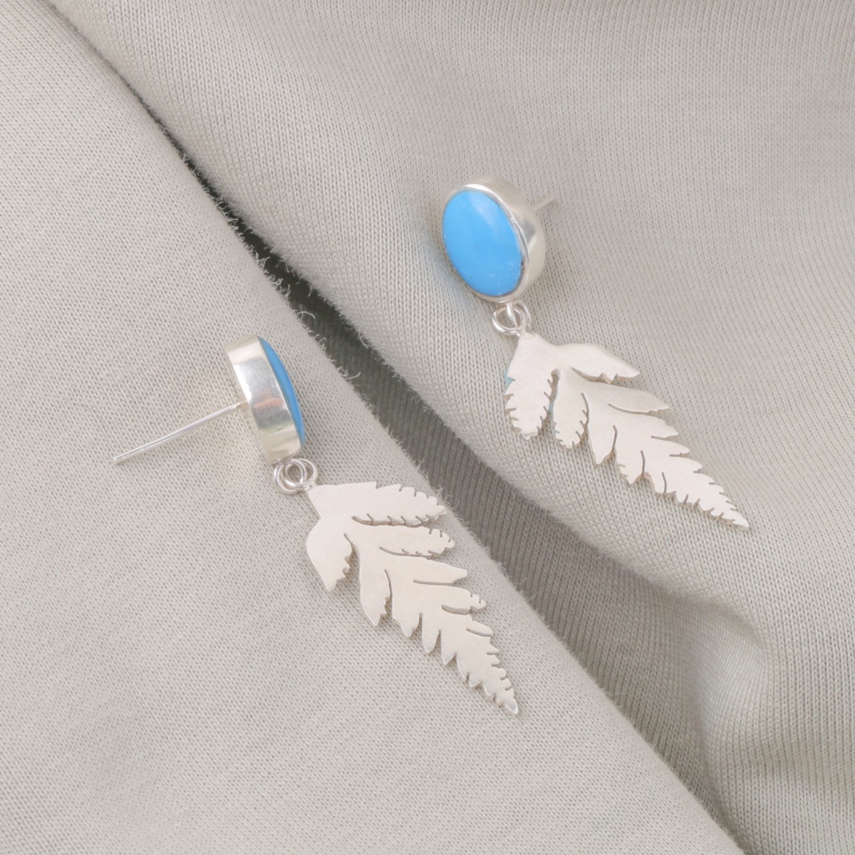 Turquoise Petal Style Studs | Silver Dangle Studs 2