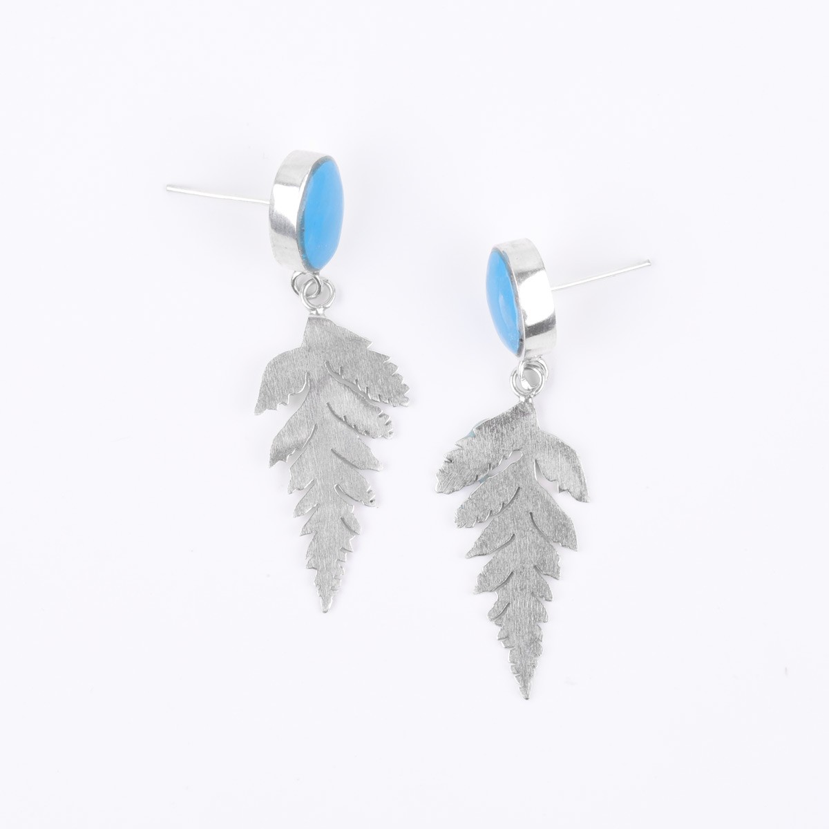 Turquoise Petal Style Studs | Silver Dangle Studs 3