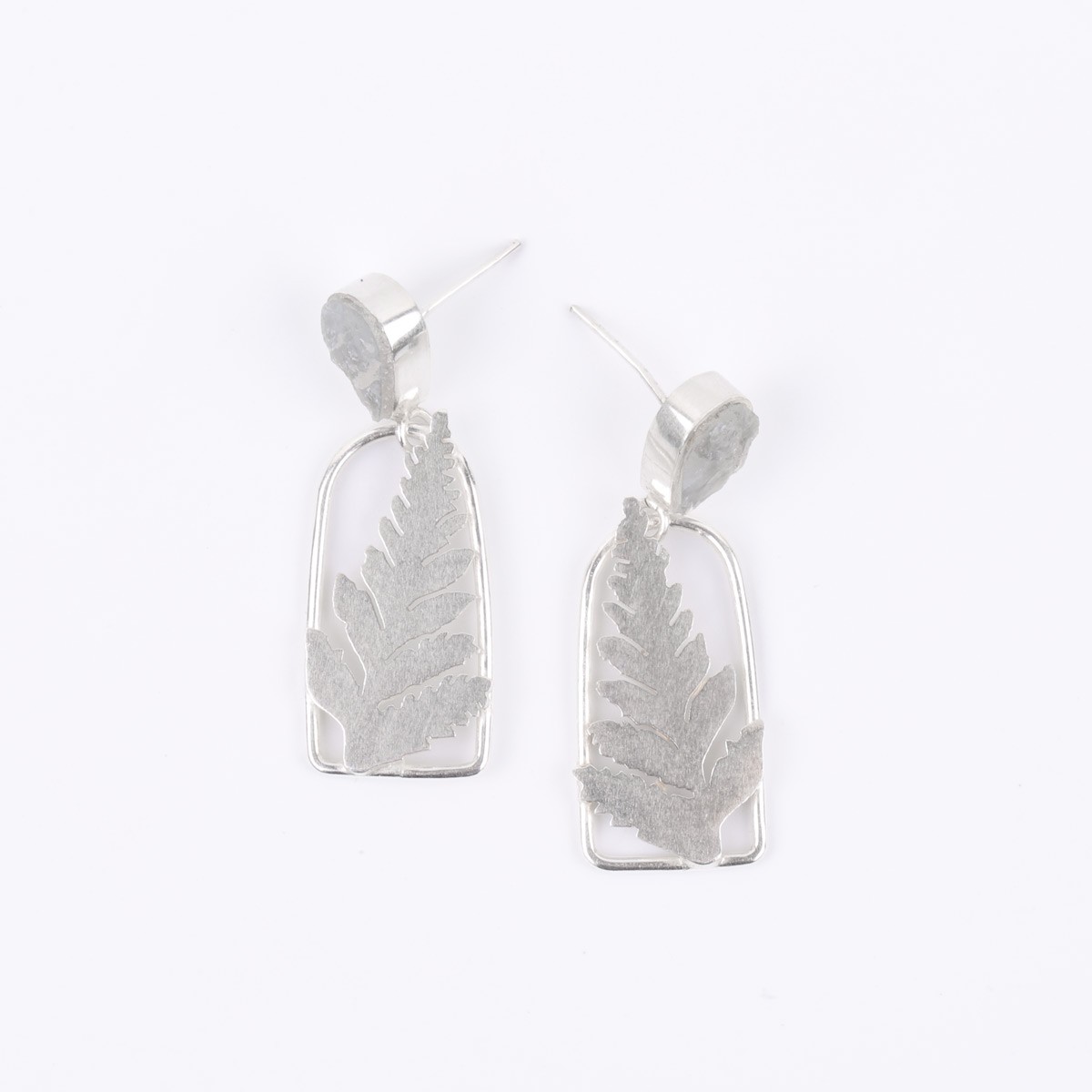 Rough Aquamarine Studs | Silver Petal Style Studs 2