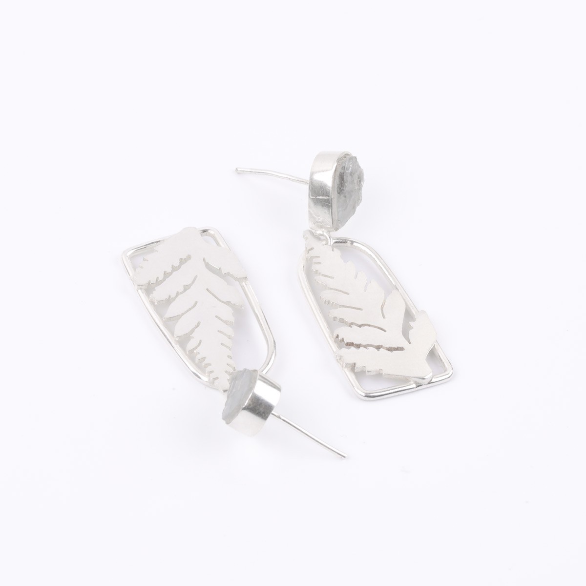 Rough Aquamarine Studs | Silver Petal Style Studs 3