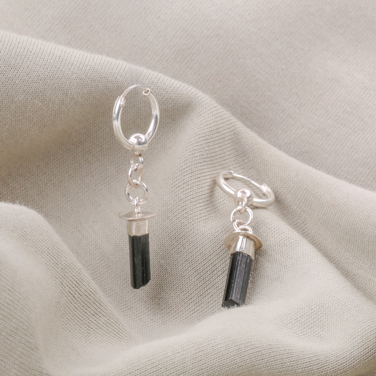 Black Tourmaline Silver Earrings | Bulb Design Dangle Earrings 1