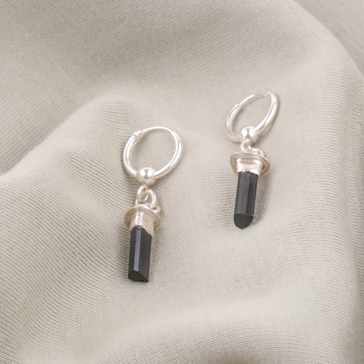 Black Tourmaline Silver Earrings | Bulb Design Dangle Earrings 2