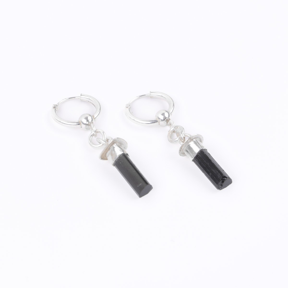Black Tourmaline Silver Earrings | Bulb Design Dangle Earrings 4