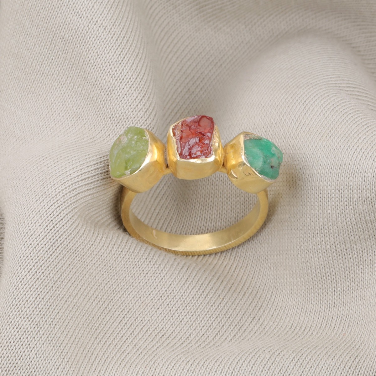 Rough Gold Plated Ring | Three Stone Ring 2