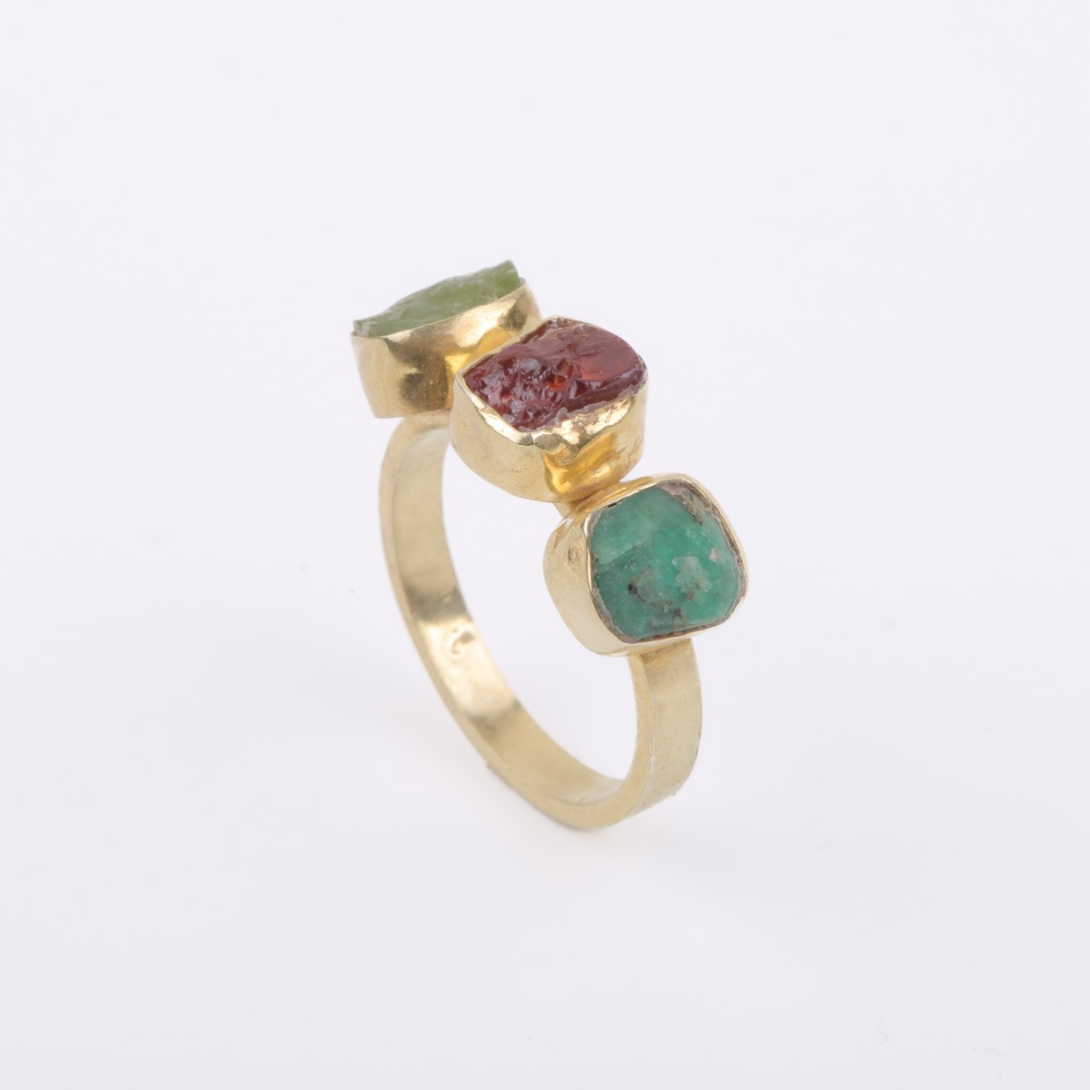 Rough Gold Plated Ring | Three Stone Ring 4