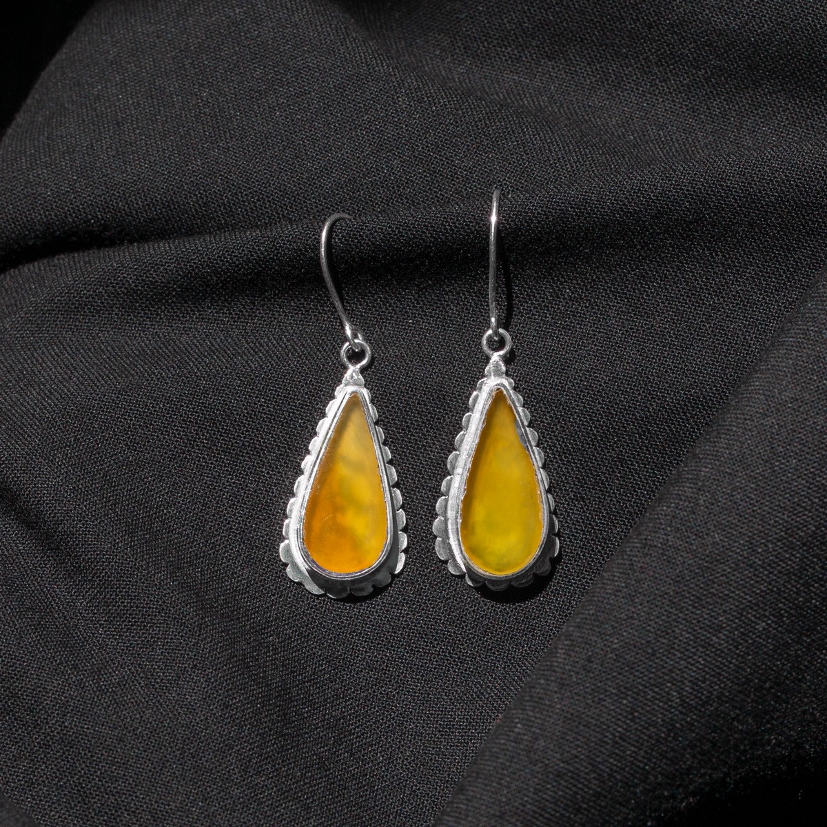 Yellow Agate Earrings| Teardrop Silver Earrings 1