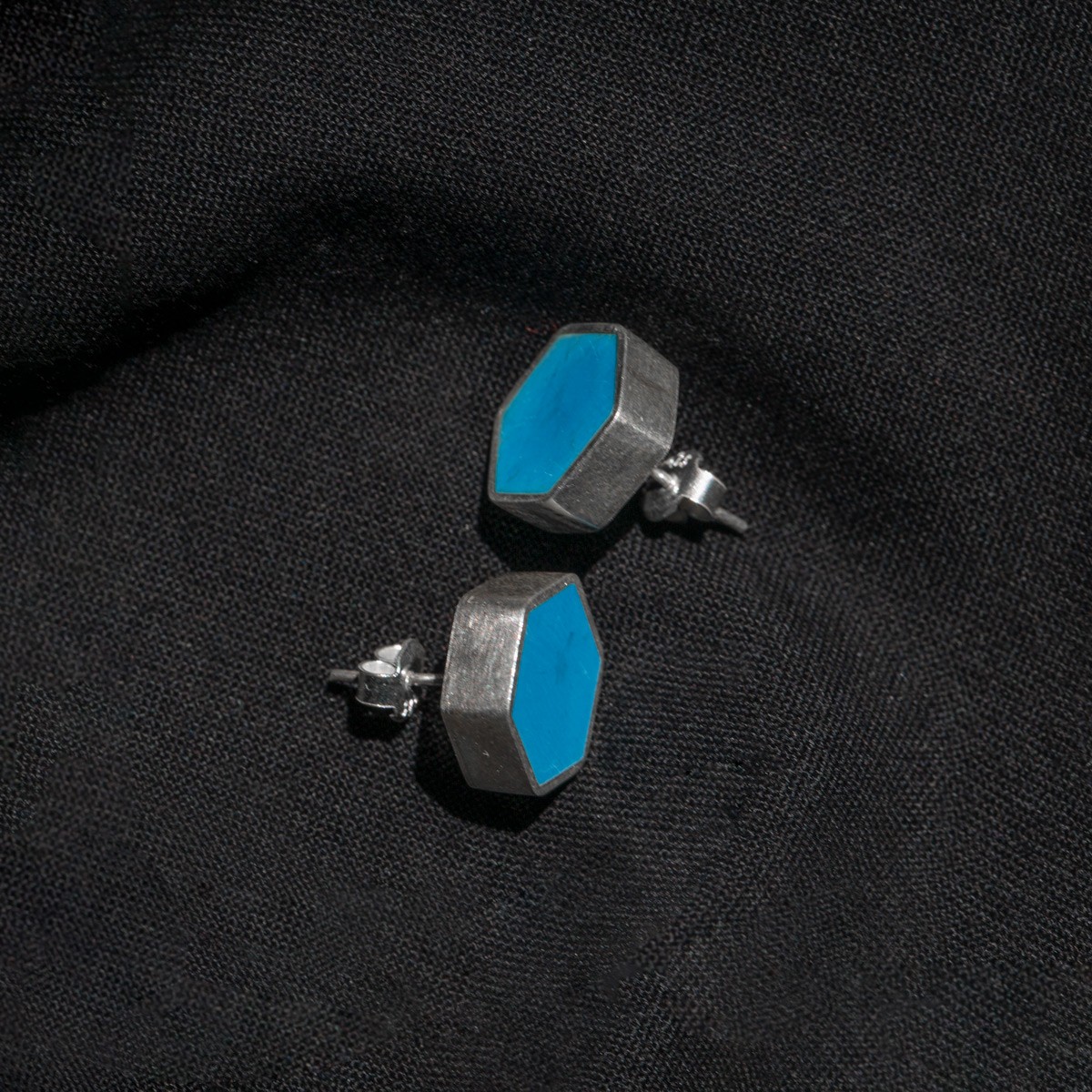 Turquoise Silver Studs| Hexagon Style Studs 1