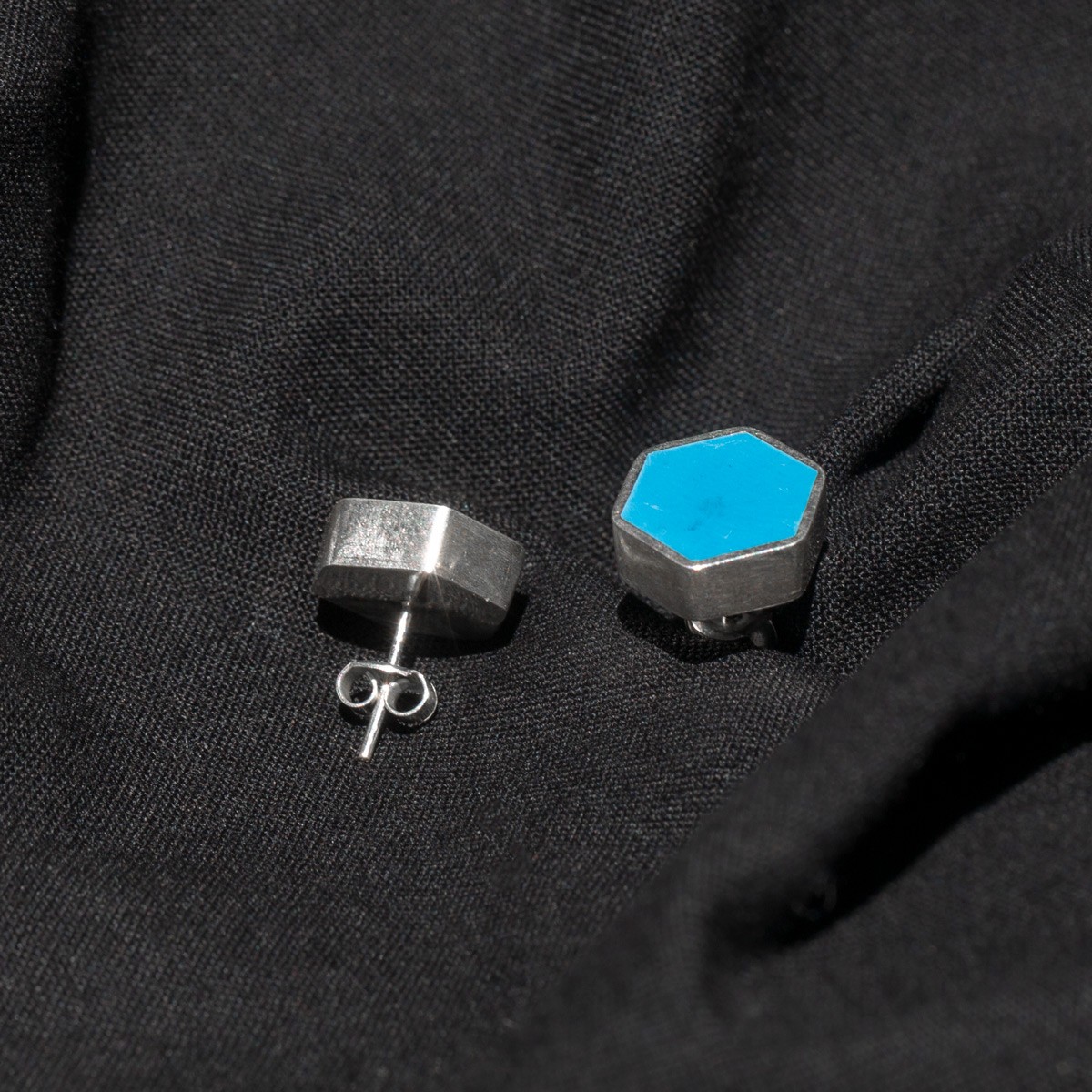 Turquoise Silver Studs| Hexagon Style Studs 2
