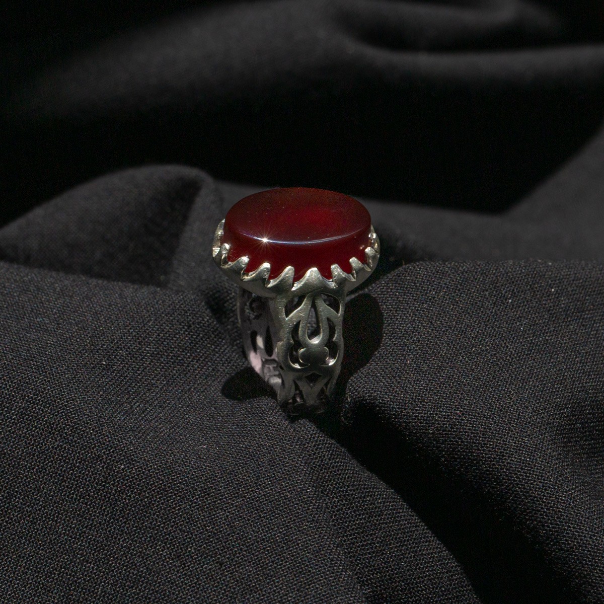 Red Agate Men's Ring | Silver Round Ring 1
