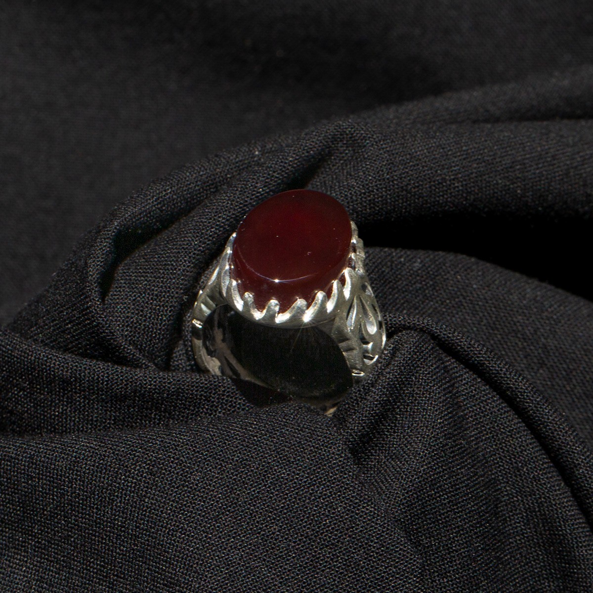 Red Agate Men's Ring | Silver Round Ring 2