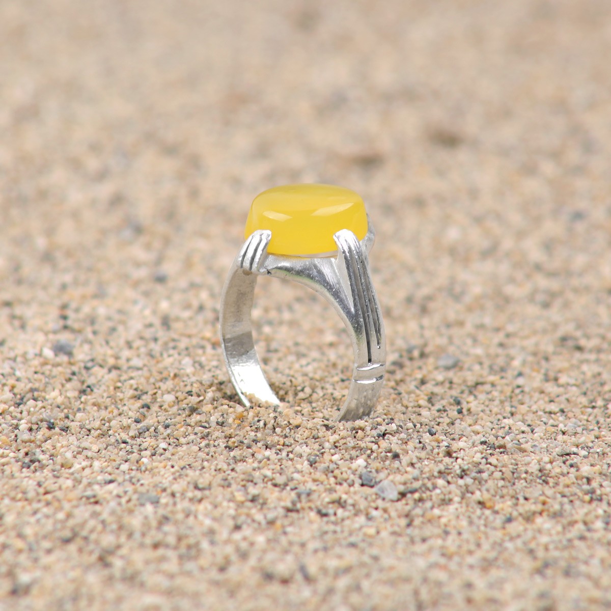 Yellow Agate Men's Ring | Oval Silver Men's Ring 1