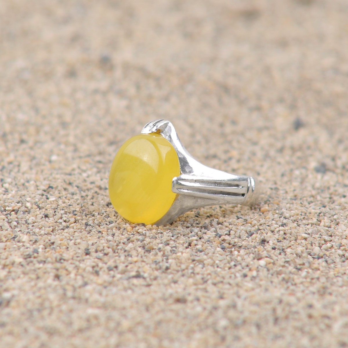 Yellow Agate Men's Ring | Oval Silver Men's Ring 2