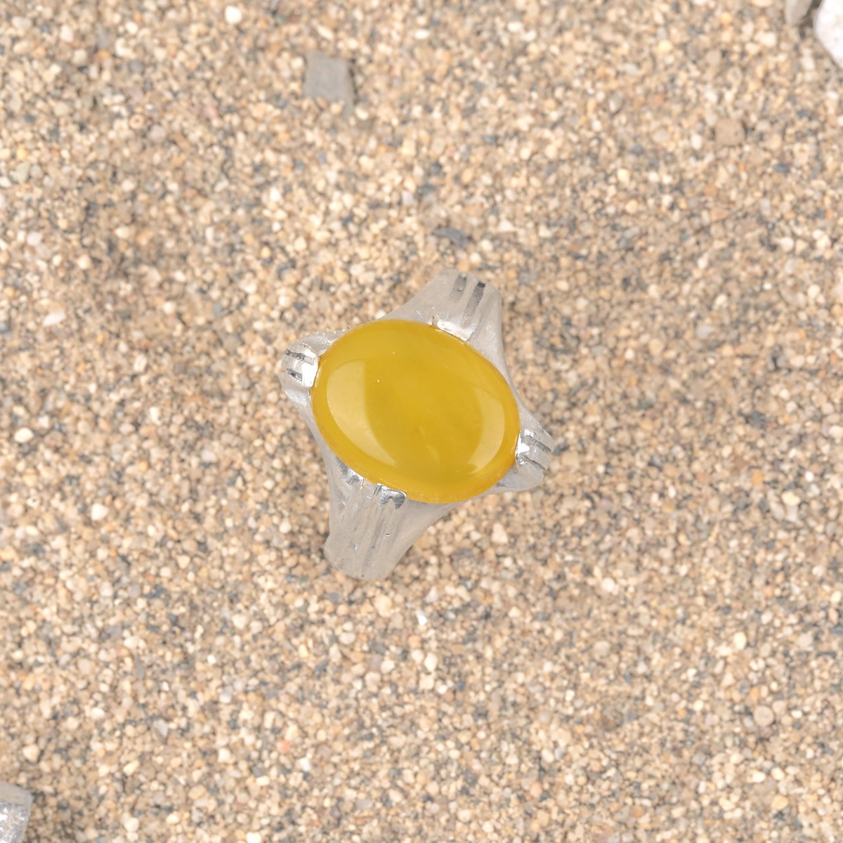 Yellow Agate Men's Ring | Oval Silver Men's Ring 3
