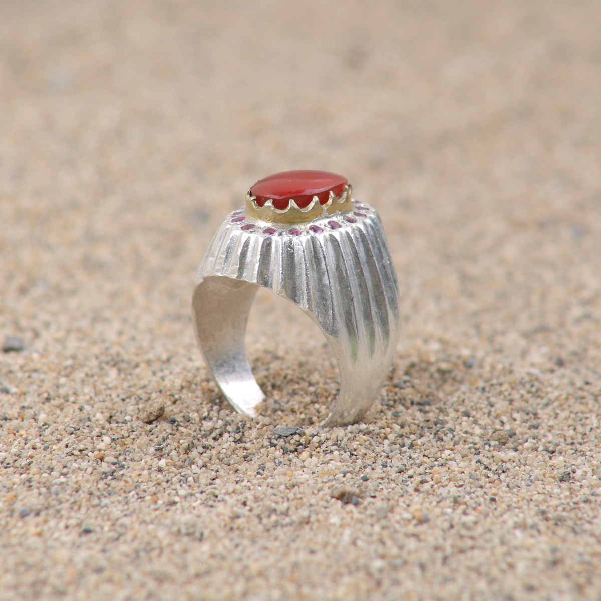 Red Agate Men's Ring | Vintage Setting Silver Ring 1