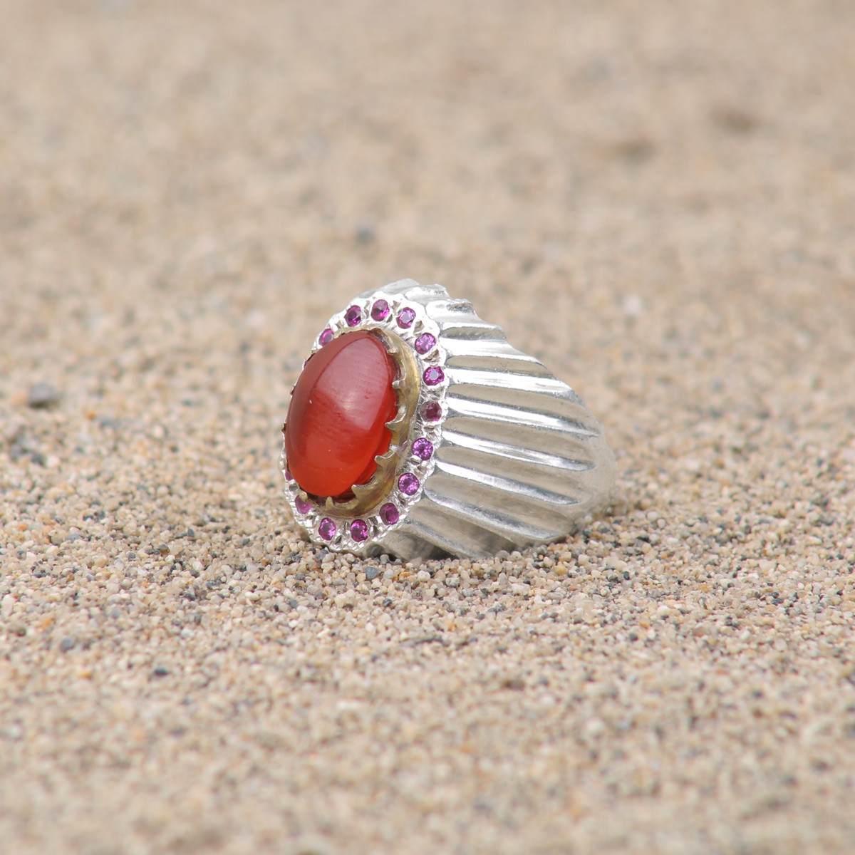 Red Agate Men's Ring | Vintage Setting Silver Ring 2