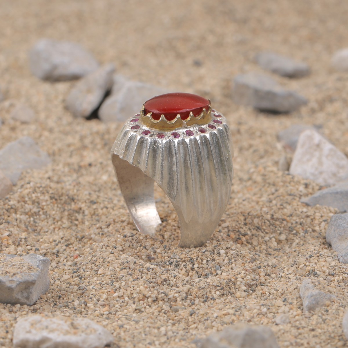 Red Agate Men's Ring | Vintage Setting Silver Ring 3