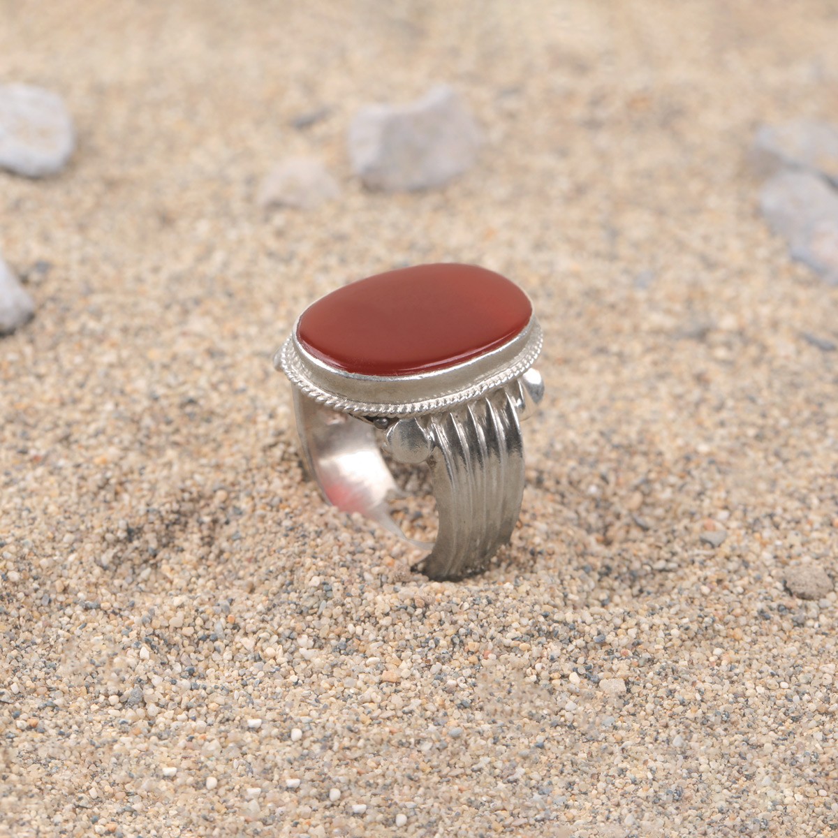 Red Agate Silver Men's Ring | Oval Bezel Style Ring 2