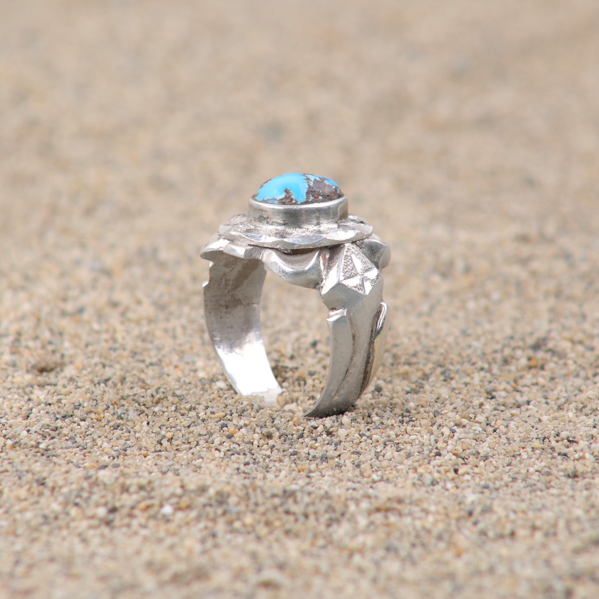 Turquoise Silver Men's Ring| Oval Cluster Style Ring 1