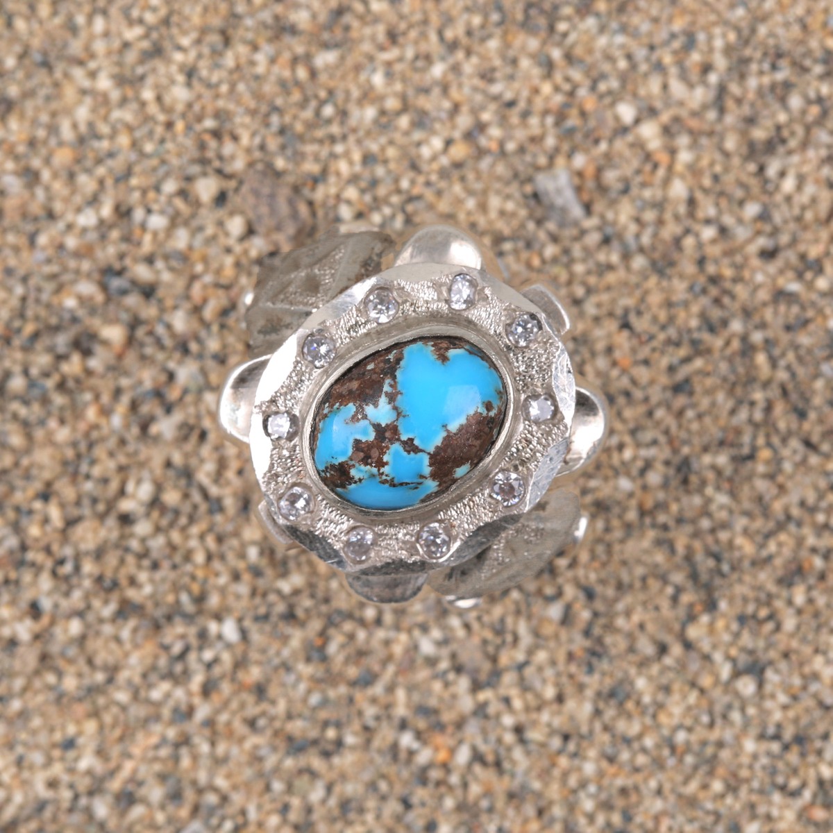 Turquoise Silver Men's Ring| Oval Cluster Style Ring 3