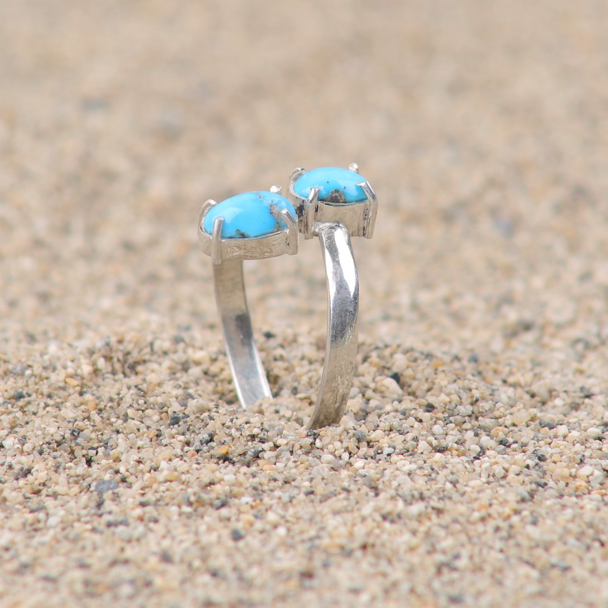 Turquoise Two Stone Ring| Silver By-pass Women's Ring 1
