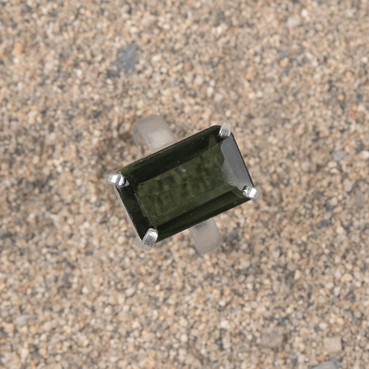 Dark Green Beroj Flat Ring| Rectangular Silver Women's Ring 3