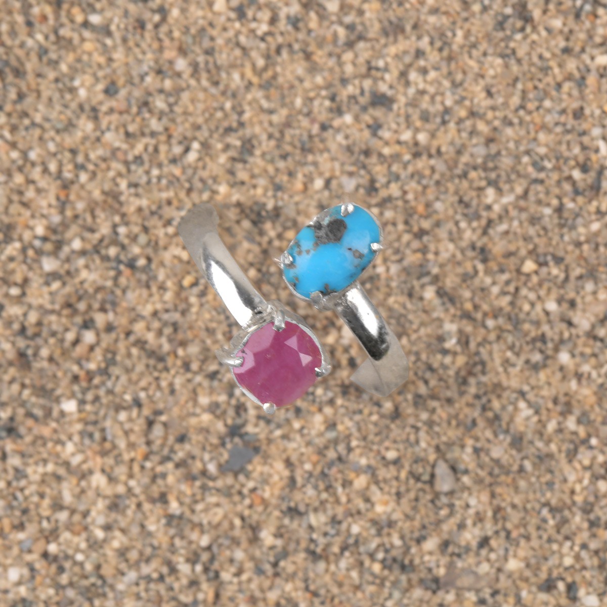 Ruby and Turquoise Silver Ring| Two Stone Women's Ring 3