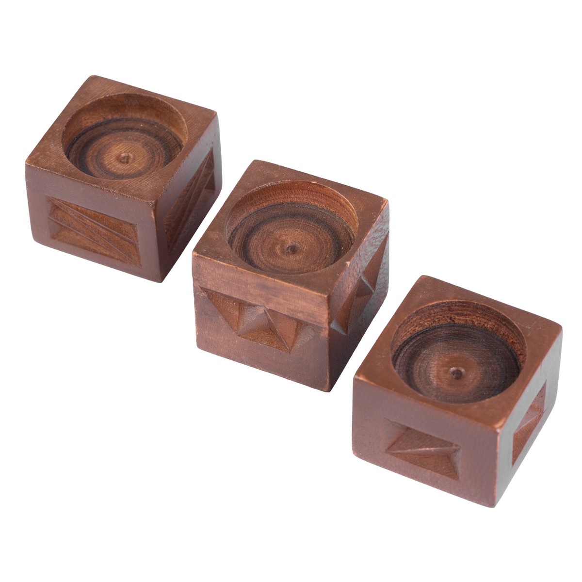Walnut Wood Candle Holder | Mini Square Candle Holder Set 2