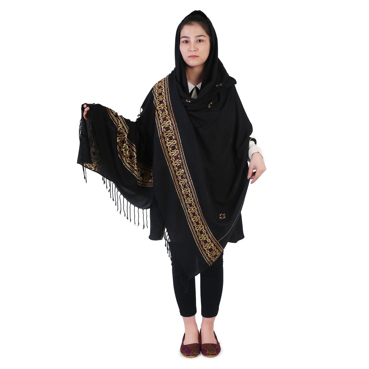 Hazaragi Cotton Shawl With Golden Embroidery 1