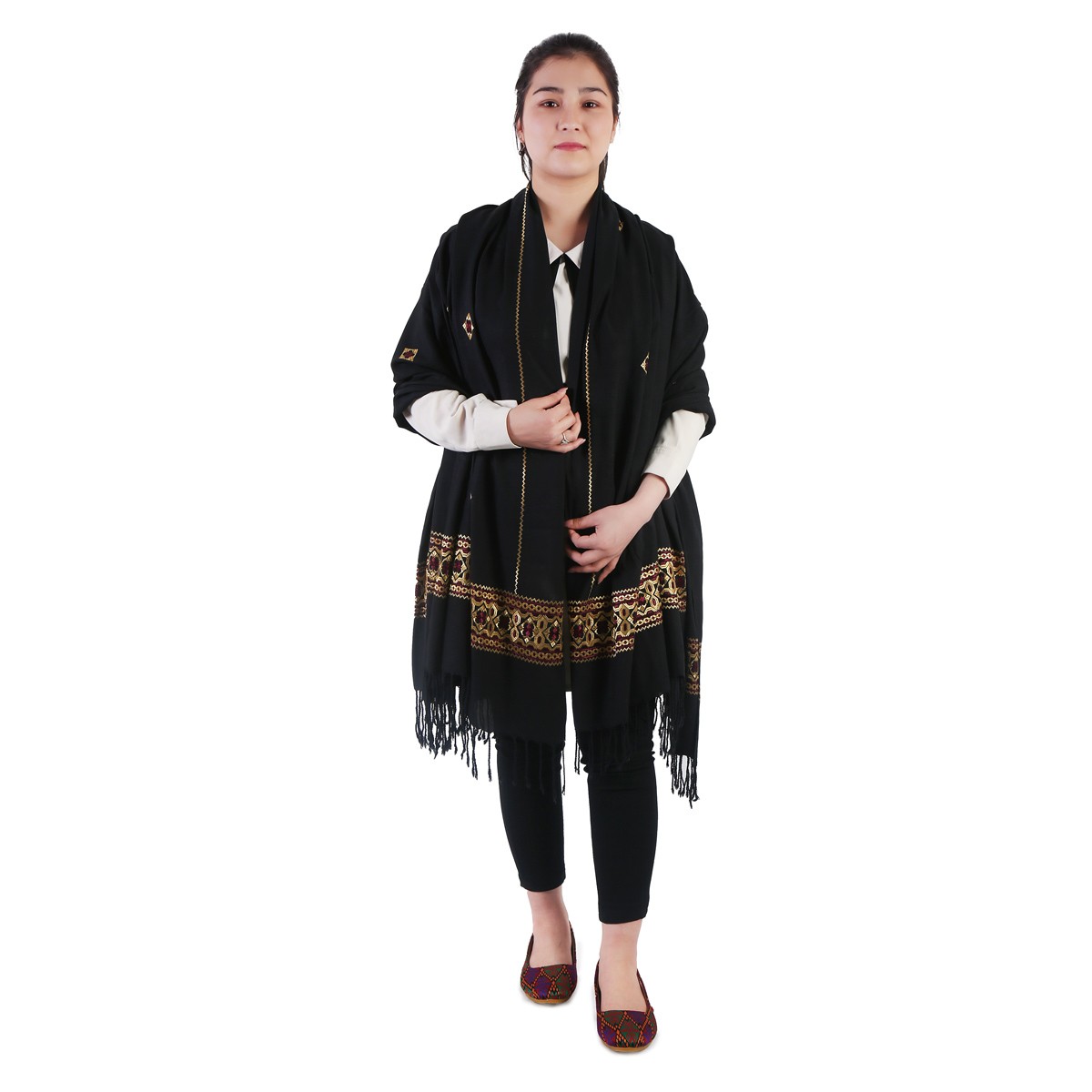 Hazaragi Cotton Shawl With Golden Embroidery 2