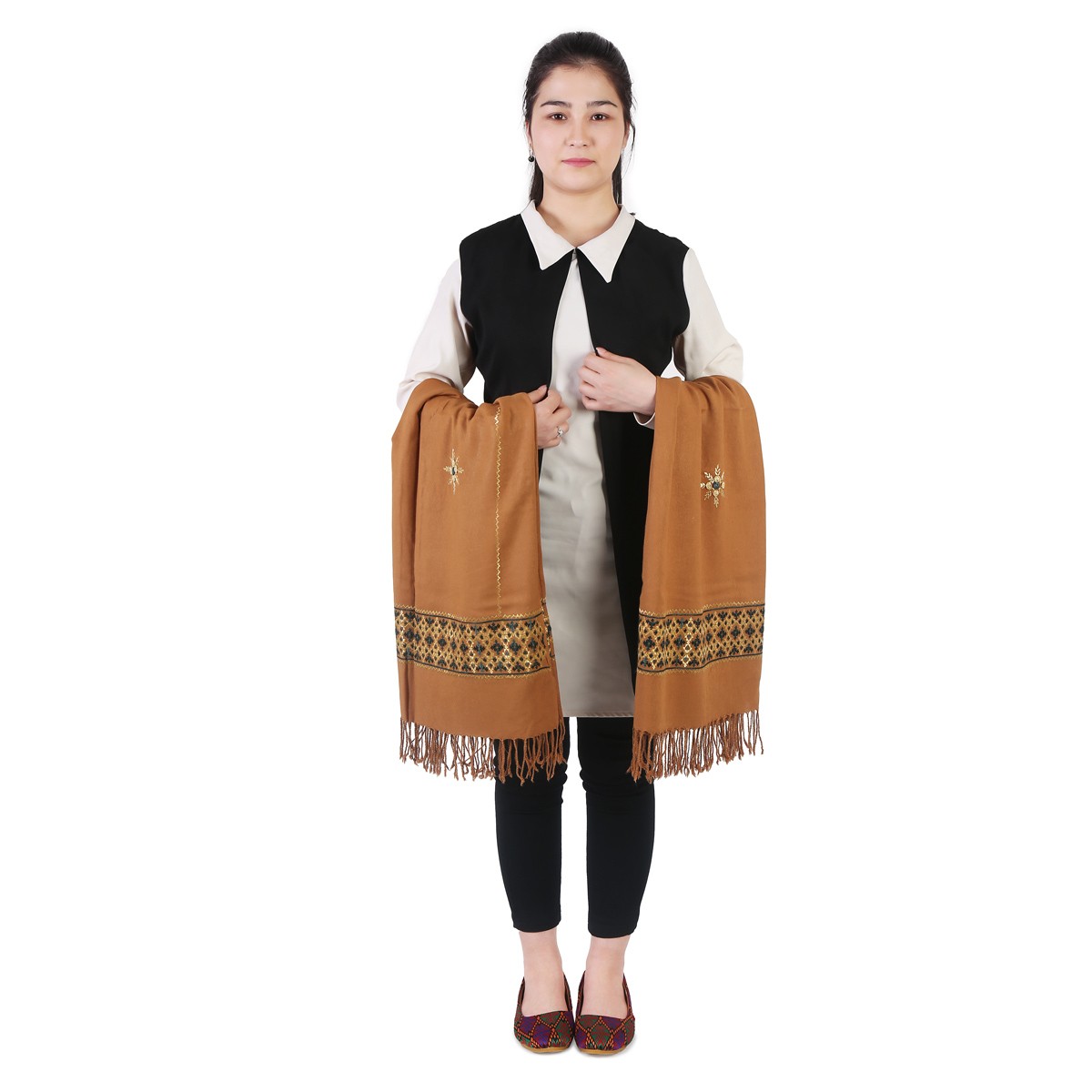Brown Soft Cotton Kamak Embroidered Shawl 2