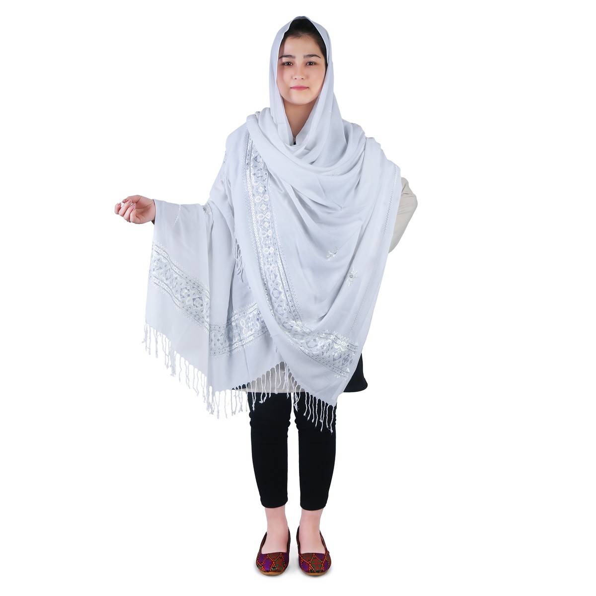 White Cotton Hazaragi Shawl 1