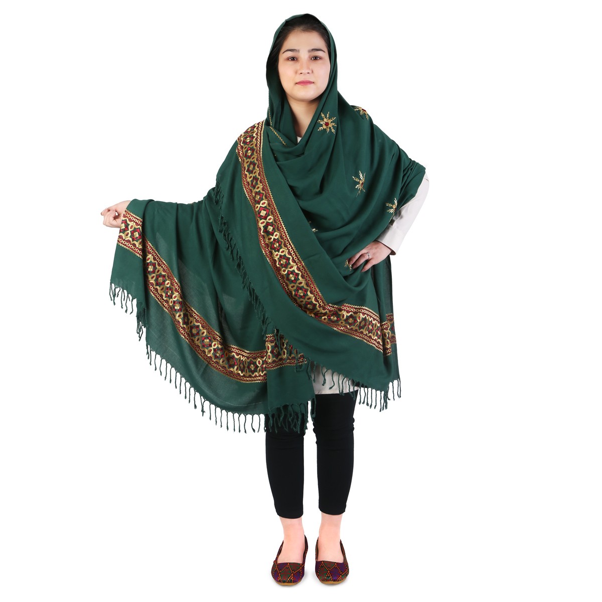 Golden Kamak Embroidered Cotton Shawl 1