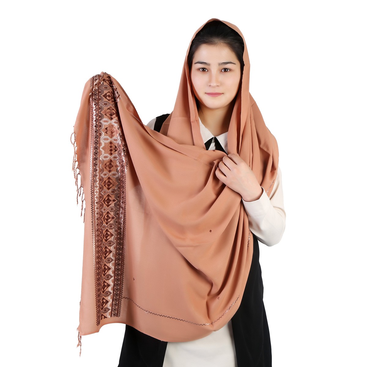 Cotton Scarf With Embroidered Borders 1