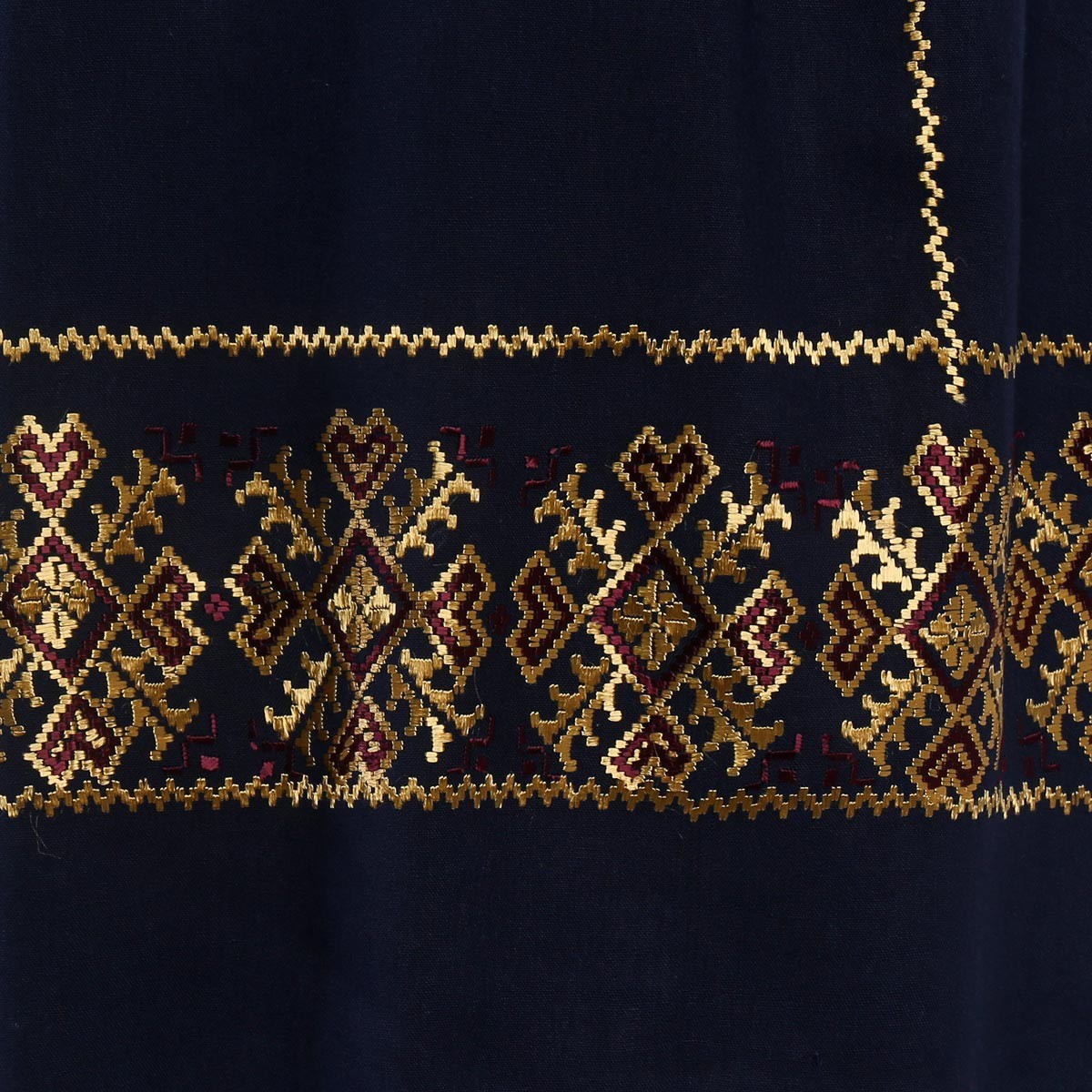 Golden Embroidered Navy Blue Cotton Scarf 3