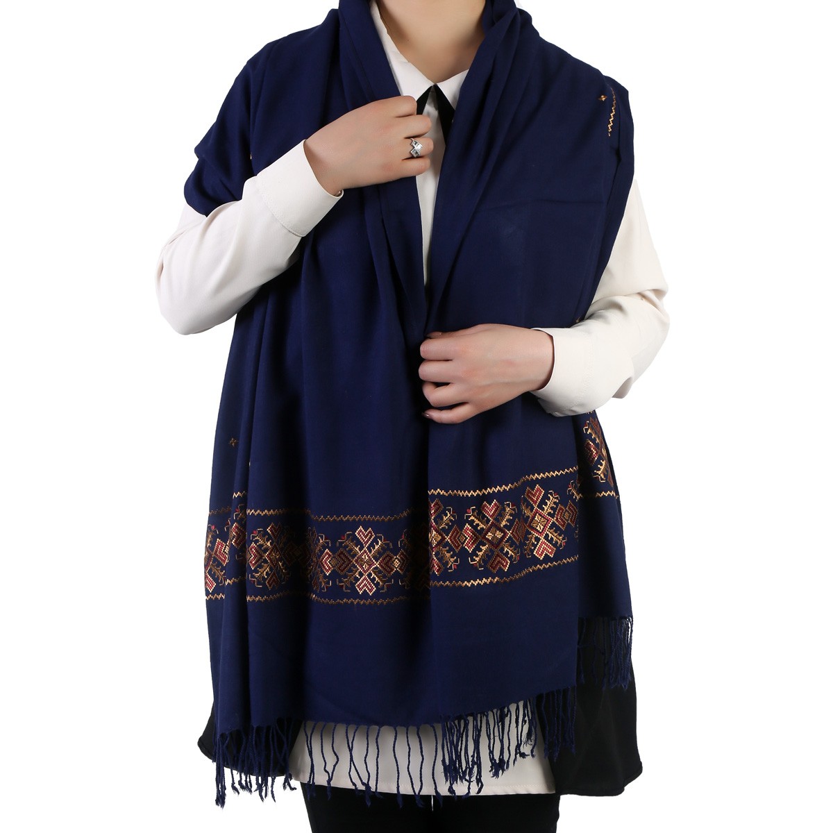 Soft Women Scarf With Pink and Golden Embroidery 2
