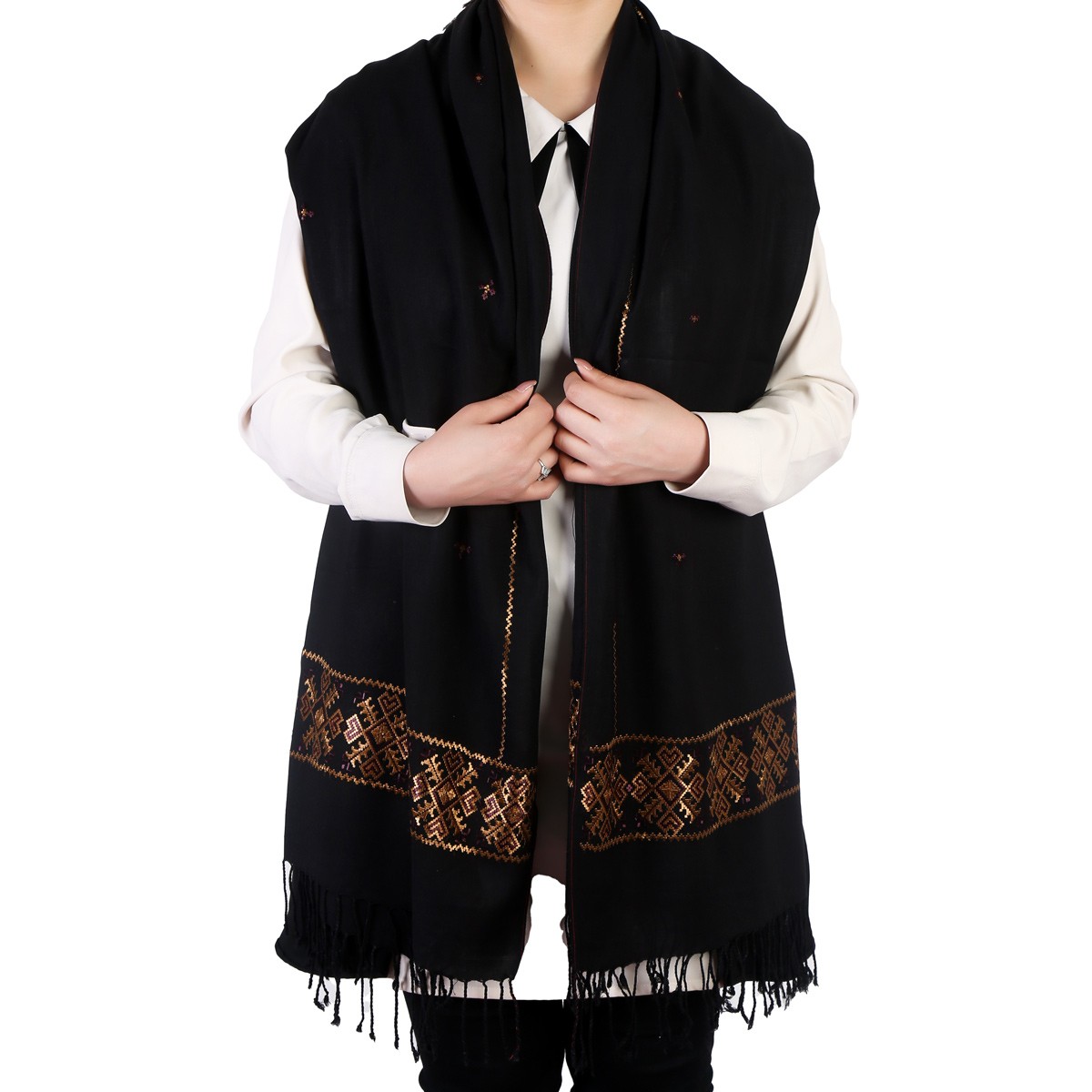 Premium Golden Embroidered Cotton Scarf 2