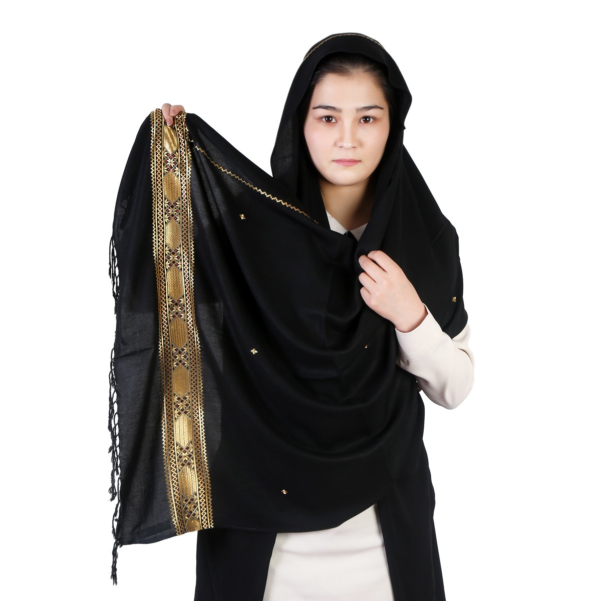 Golden Embroidered Hazaragi Cotton Scarf 1