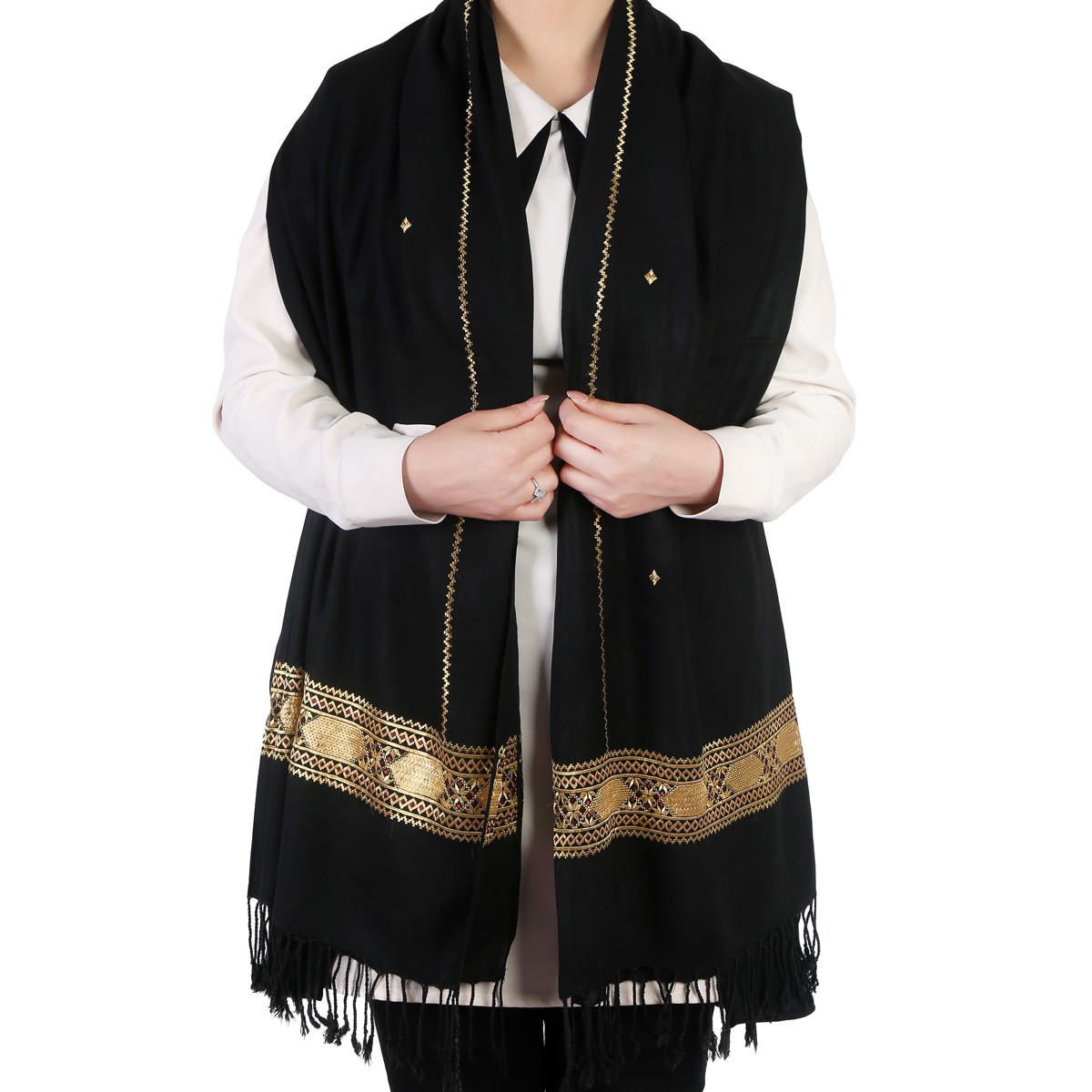 Golden Embroidered Hazaragi Cotton Scarf 2