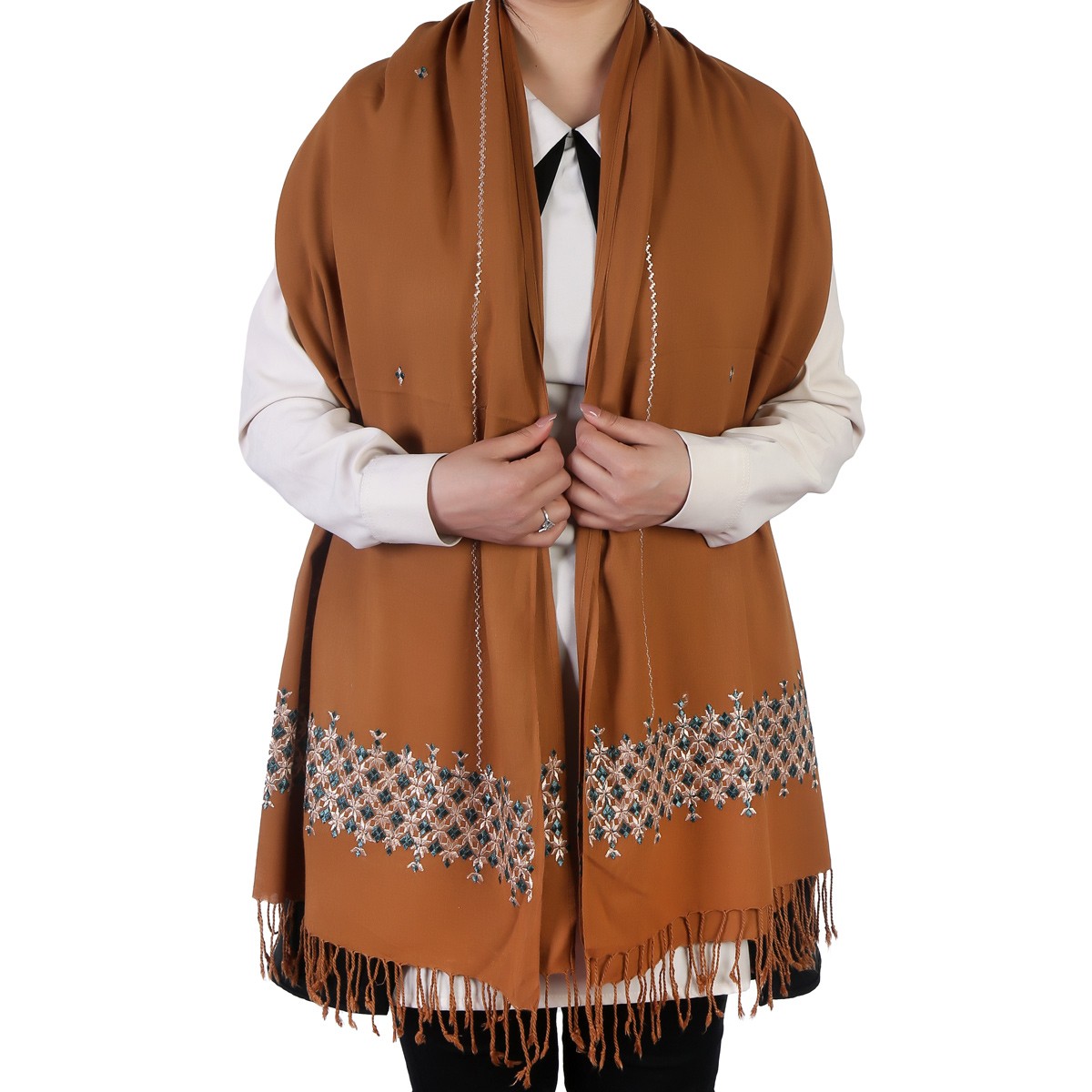 Hand Embroidered Rustic Orange Cotton Shawl 2