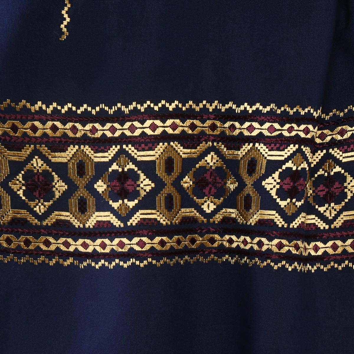 Golden Embroidered Blue Cotton Scarf 3