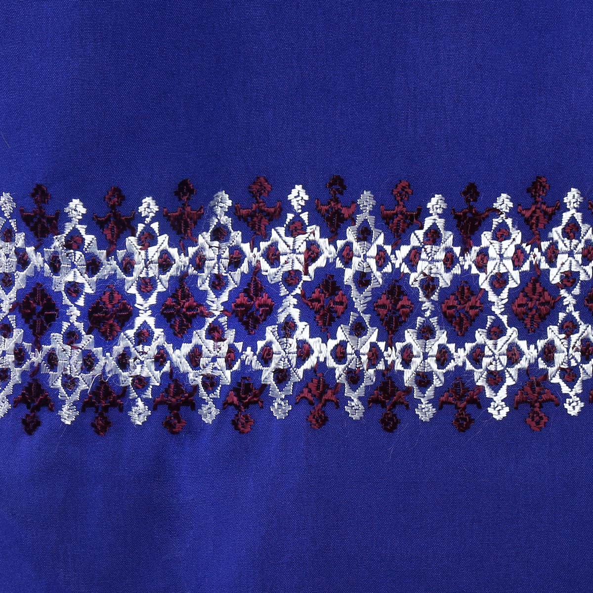 Dark Sapphire Cotton Scarf With Embroidered Borders 3