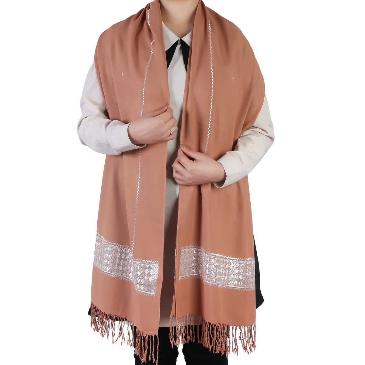 Cider Orange Women Scarf With White Embroidered Borders 2