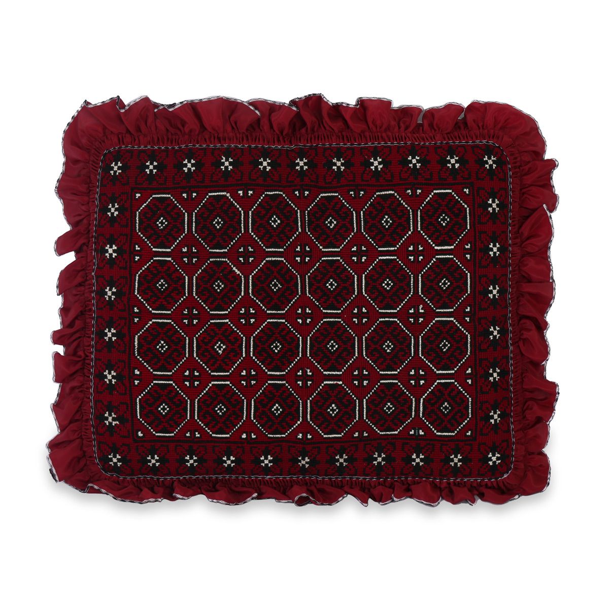 Embroidered Pillow-Dark Red 1