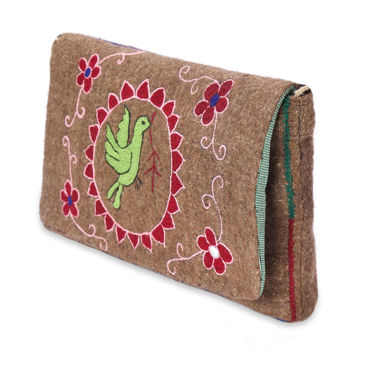 Brown Woolen Bag | Bird Embroidered Shoulder Bag 3