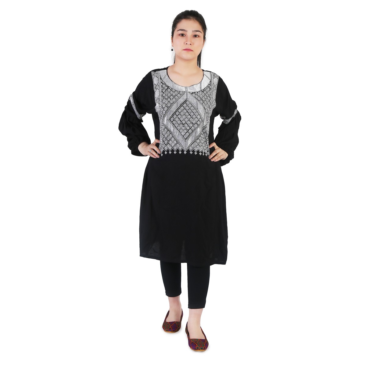 Black Cotton Plain Hazaragi Dress | Embroidered Casual Wear 1