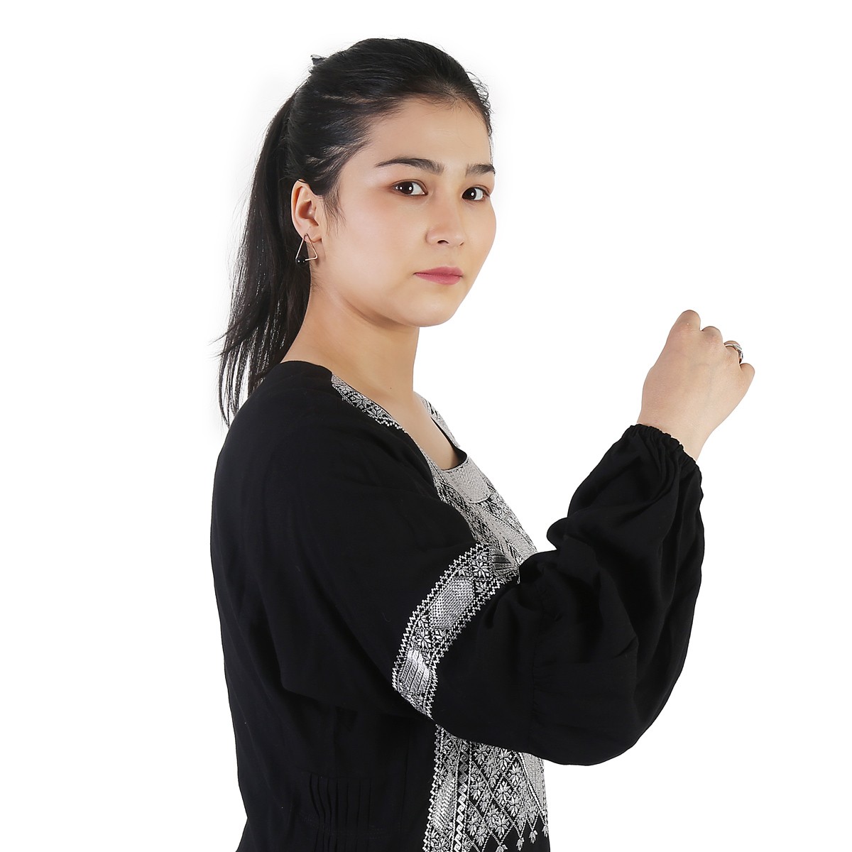 Black Cotton Plain Hazaragi Dress | Embroidered Casual Wear 3