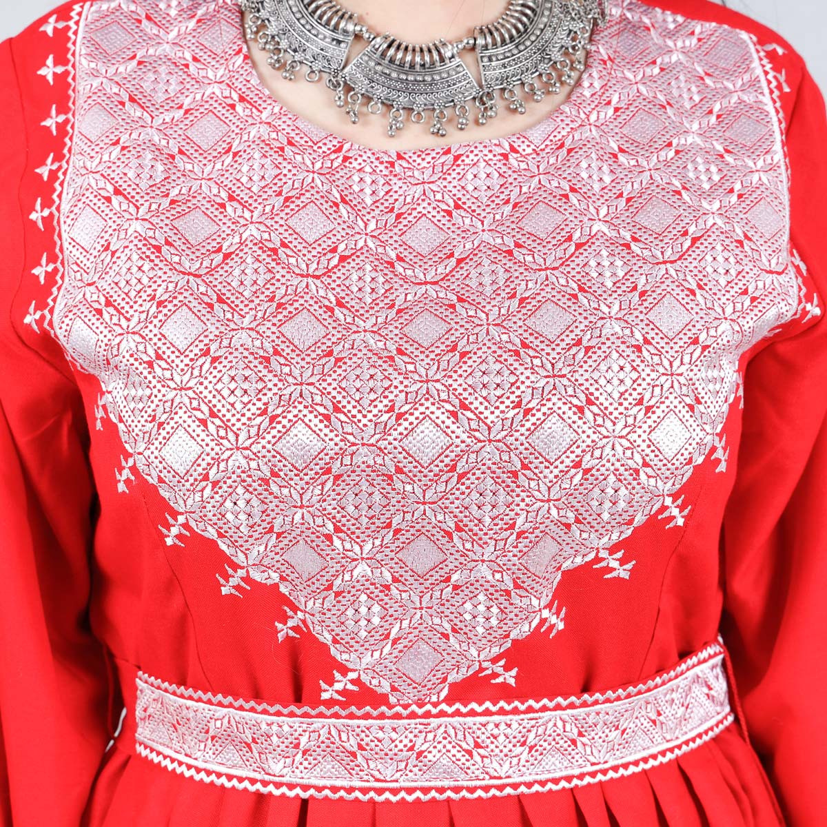 Red Hazaragi Embroidered Party Dress | Shaal Shari Dress With Jewelry & Hat 3