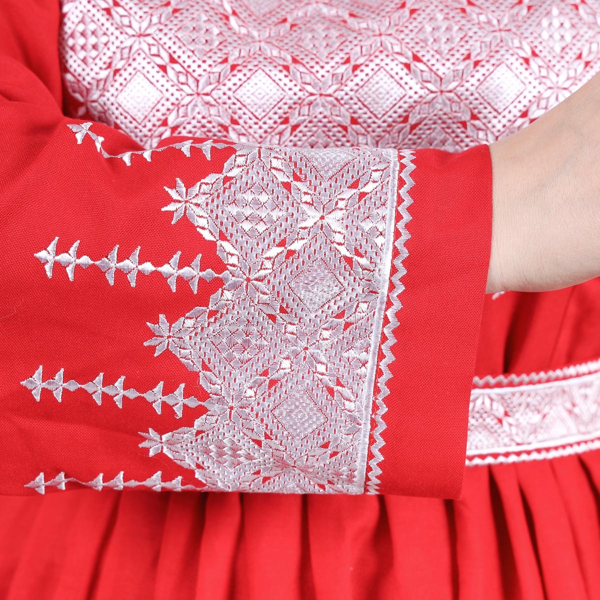 Red Hazaragi Embroidered Party Dress | Shaal Shari Dress With Jewelry & Hat 4